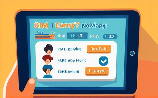 A tablet screen showing a gamified learning quiz with points and badges.